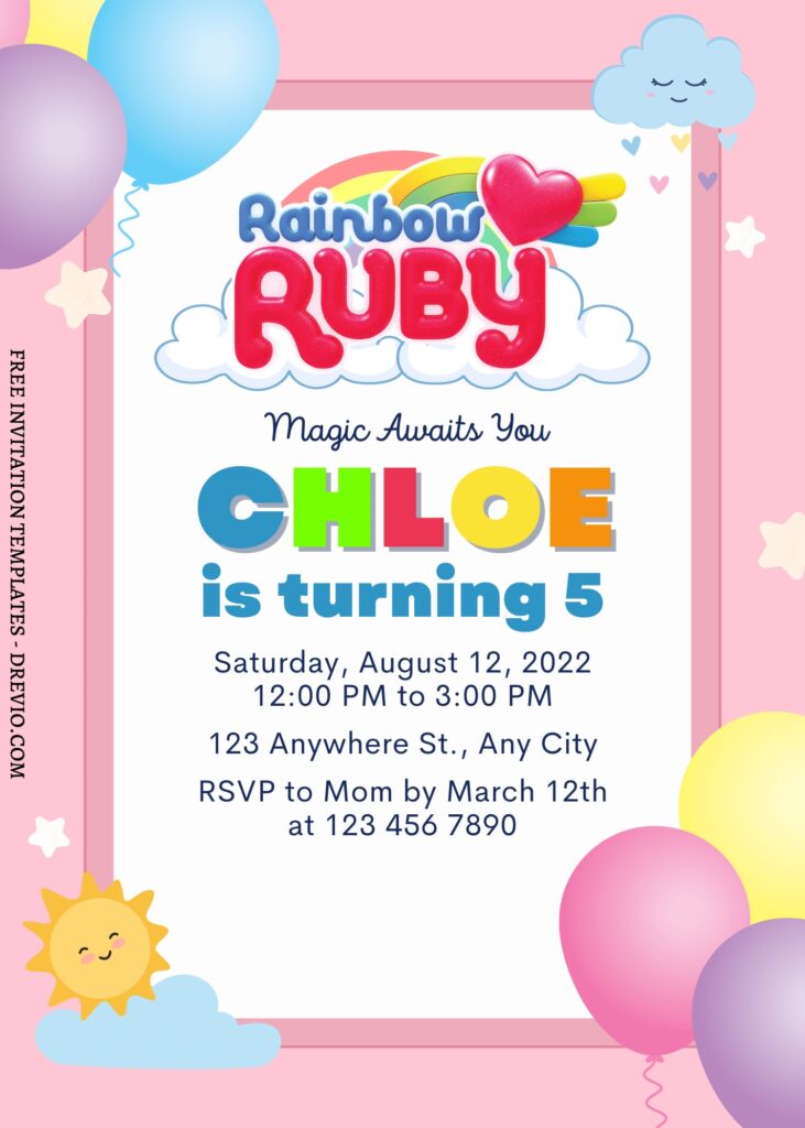 Invitation Template of 9+ Lovable Rainbow Ruby And Friends Canva Birthday Invitation Templates 3