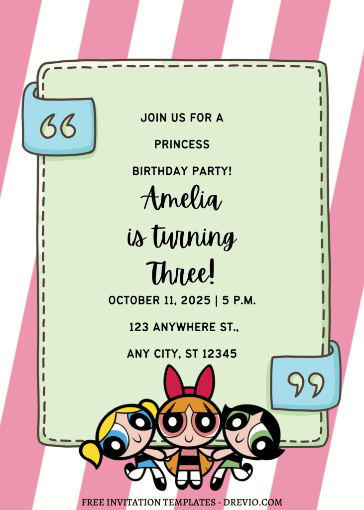 Invitation Template of 11+ Miraculous Powerpuff Girls Canva Birthday Invitation Templates 3