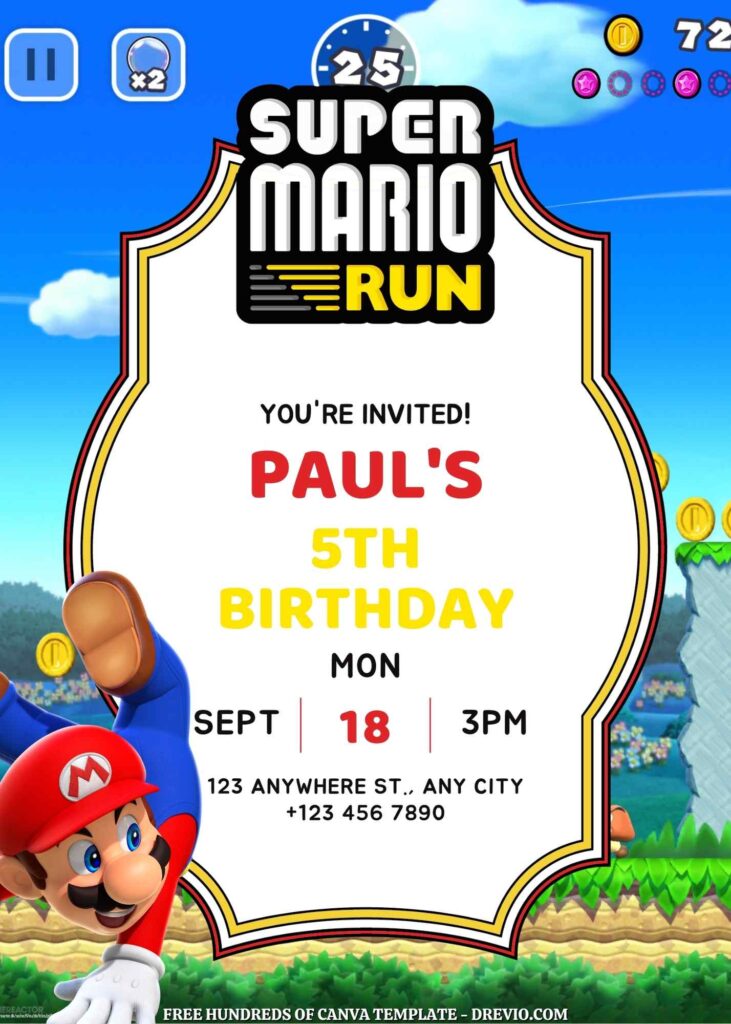 Free Super Mario Run Birthday Invitations