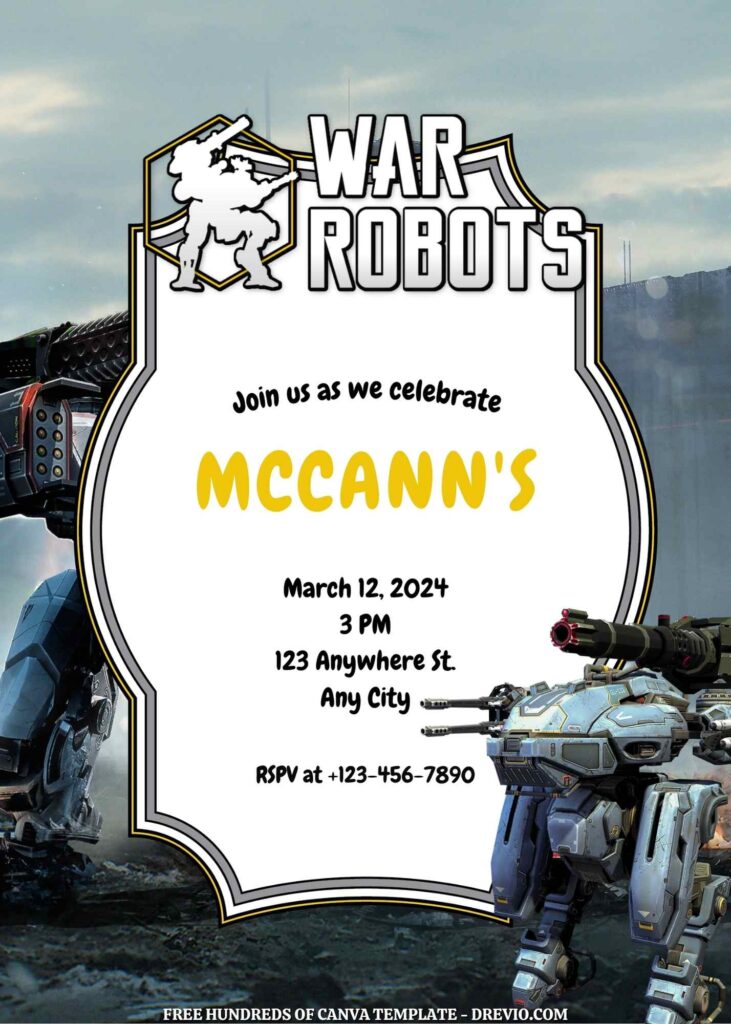 Free War Robots Birthday Invitations