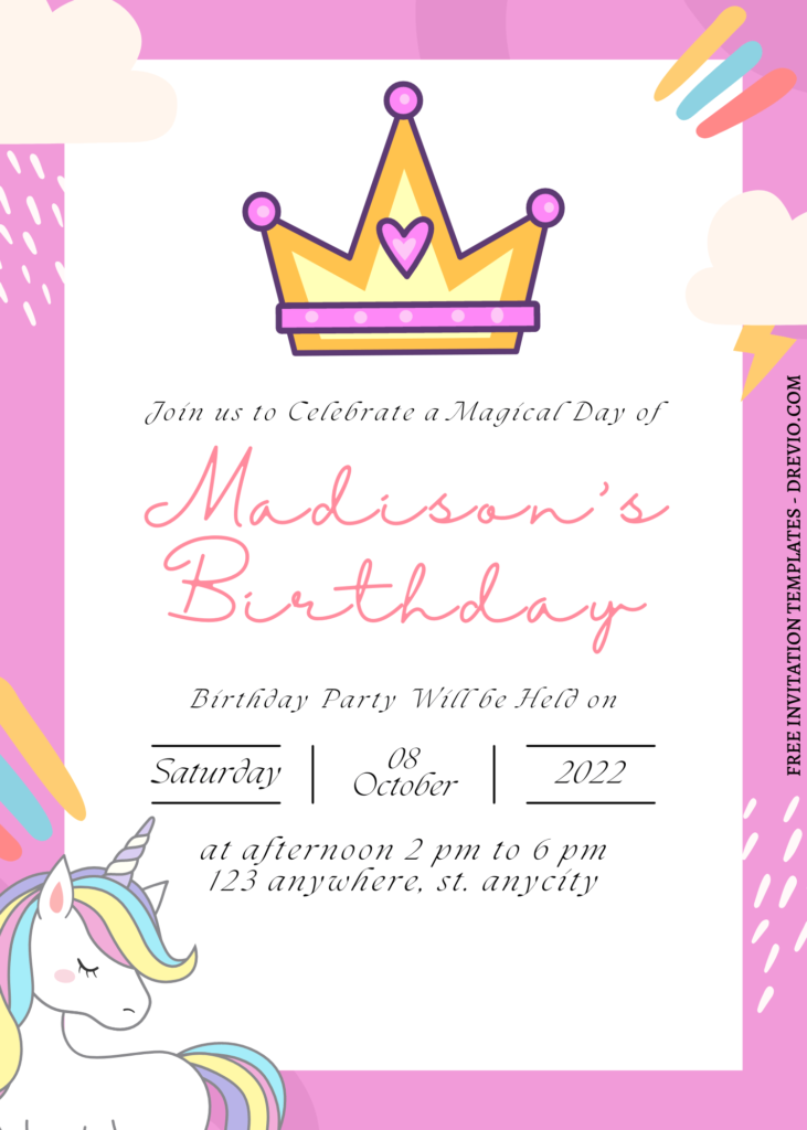 11+ A Magical Celebration Unicorn Canva Birthday Invitation Templates with Princess Tiara