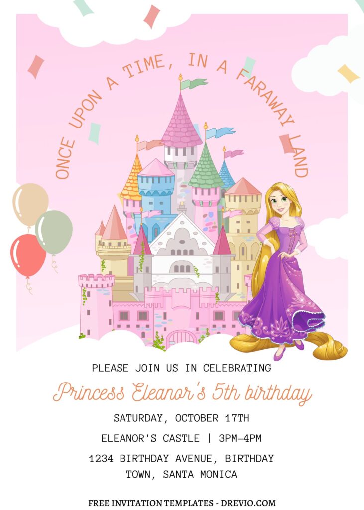 11+ Magical Disney Princess Castle Canva Birthday Invitation Templates  with Pink Castle