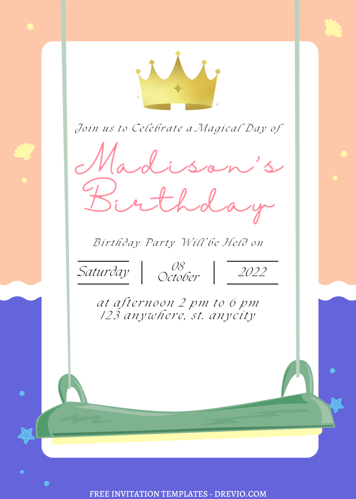 11+ Fun Party At The Park Canva Birthday Invitation Templates with cute tree swing