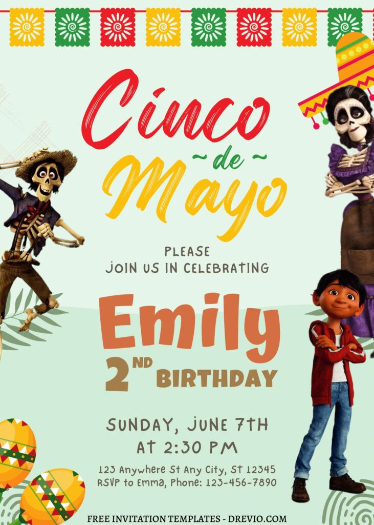 10+ Festive Cinco De Mayo Coco Canva Birthday Invitation Templates with Hector