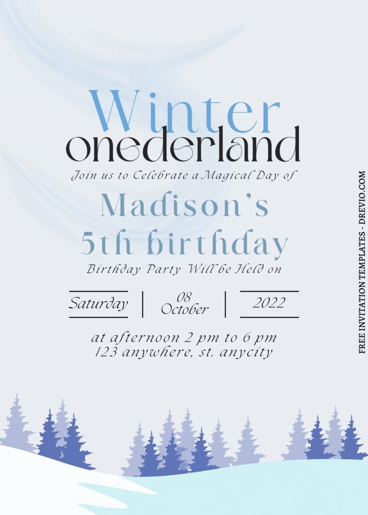 10+ Winter Onederland Canva First Birthday Invitation Templates with watercolor forest