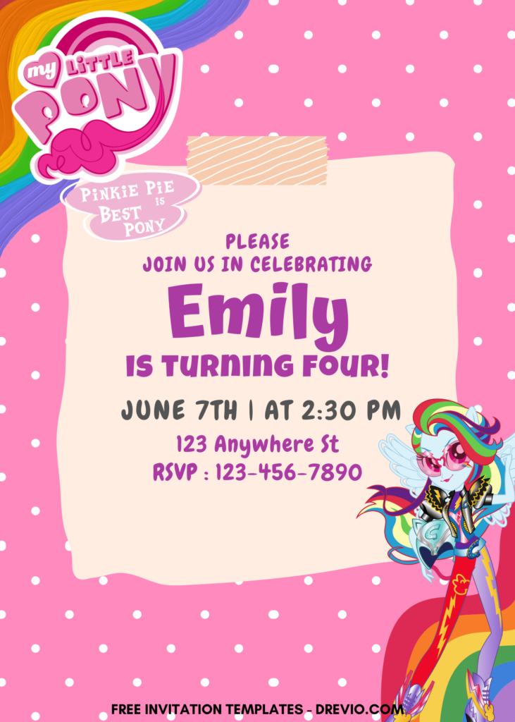 10+ Rainbow Pink My Little Pony Canva Birthday Invitation Templates with 
