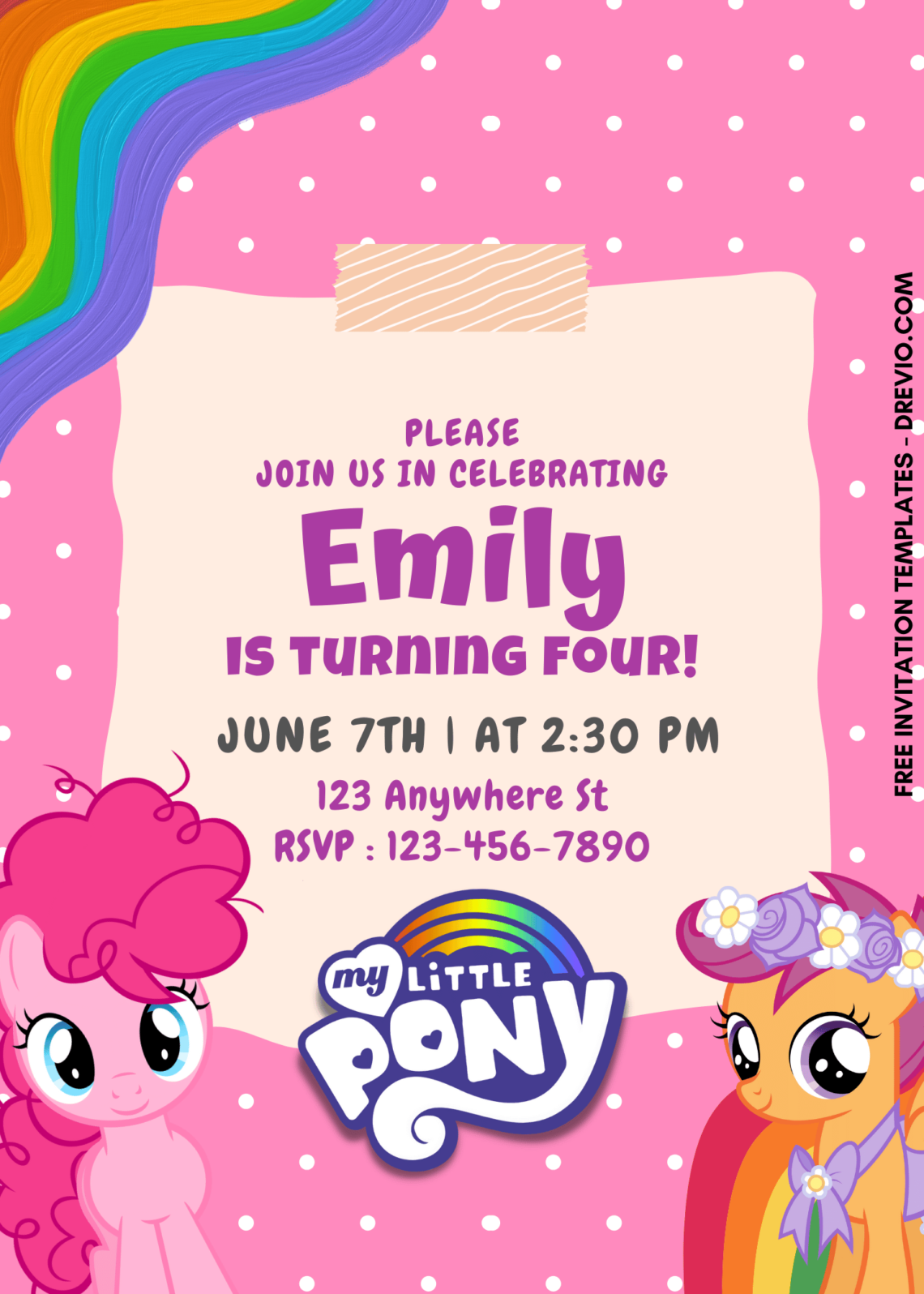 10+ Rainbow Pink My Little Pony Canva Birthday Invitation Templates with editable text