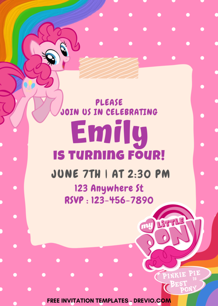 10+ Rainbow Pink My Little Pony Canva Birthday Invitation Templates with Cute wording