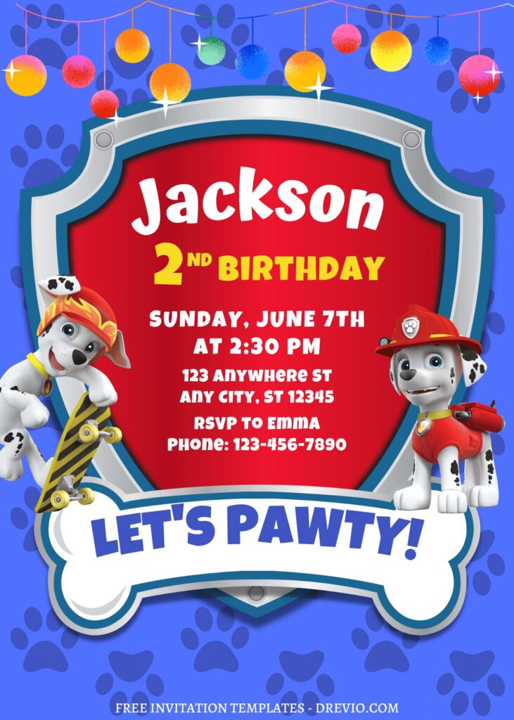 8+ Totally PAW-SOME PAW Patrol Canva Birthday Invitation Templates with Marshall