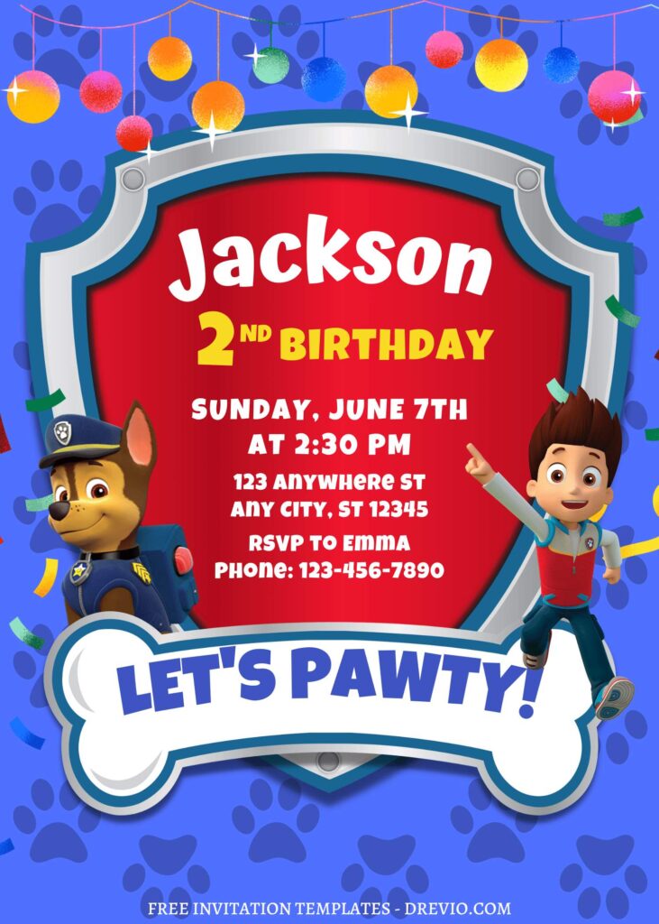 8+ Totally PAW-SOME PAW Patrol Canva Birthday Invitation Templates with PAW Patrol's badge