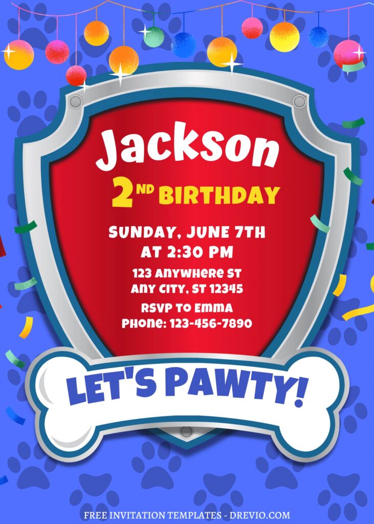 8+ Totally PAW-SOME PAW Patrol Canva Birthday Invitation Templates with paw print background