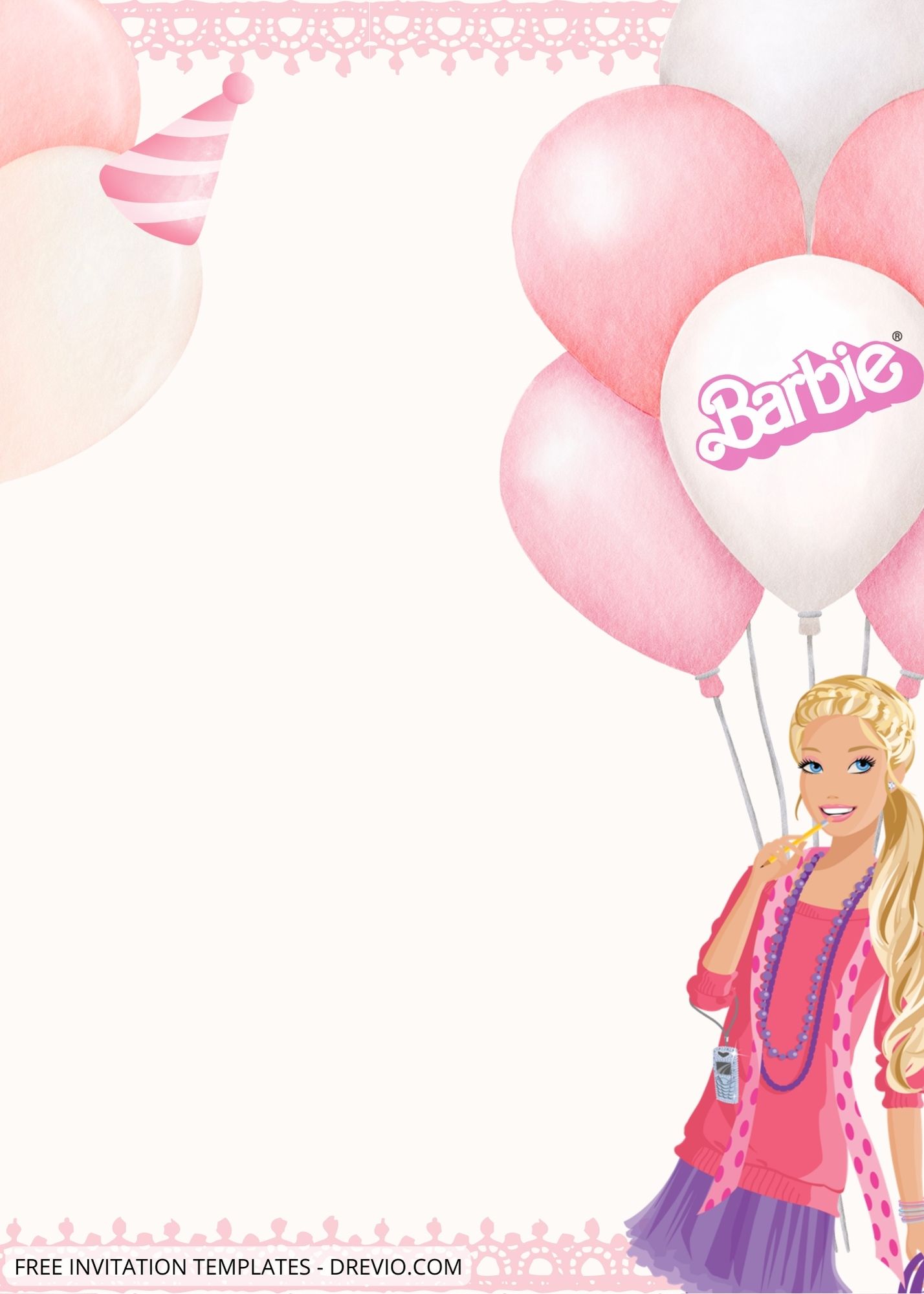 Blank Pink Barbie Party Canva Birthday Invitation Templates Eight