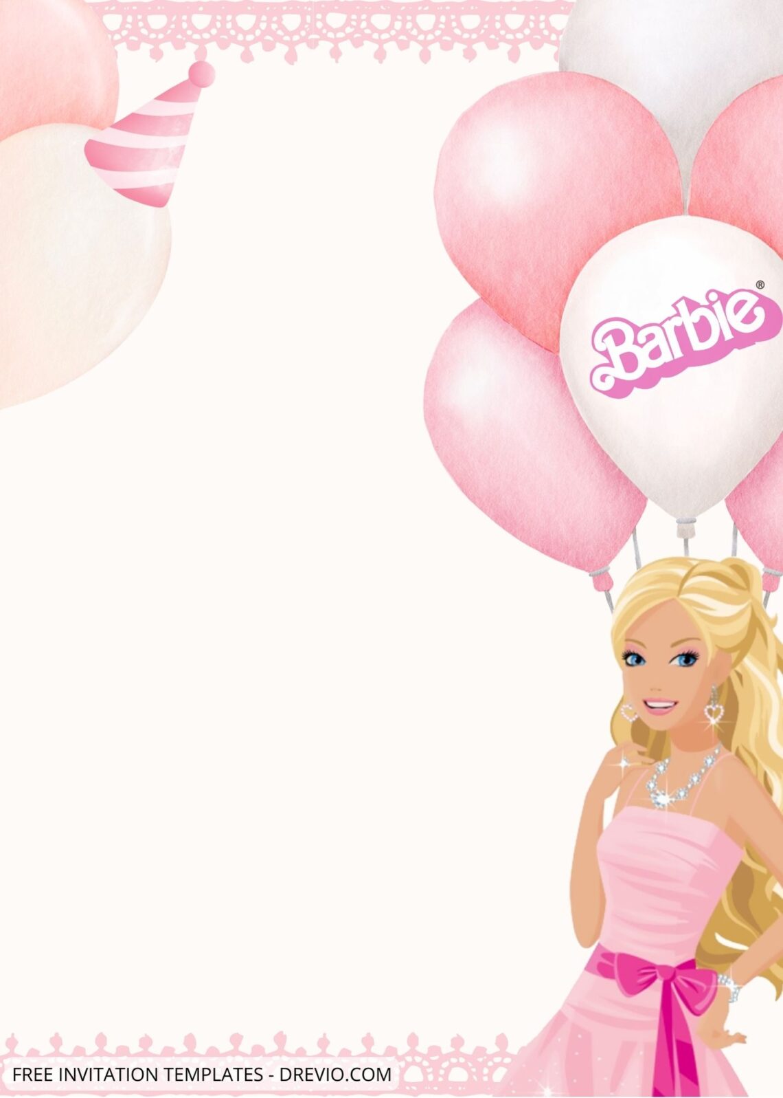 Blank Pink Barbie Party Canva Birthday Invitation Templates Five