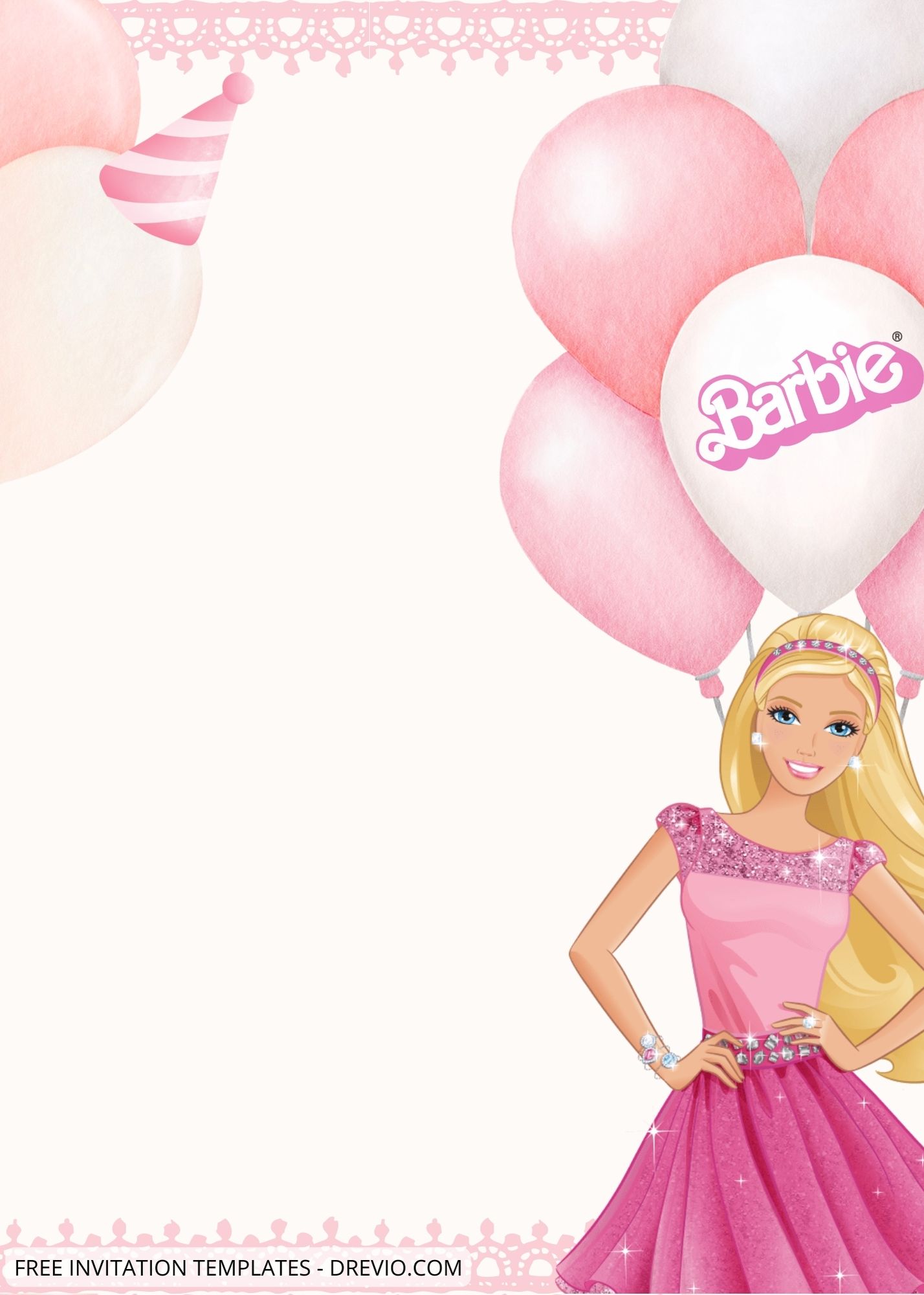 Blank Pink Barbie Party Canva Birthday Invitation Templates Four