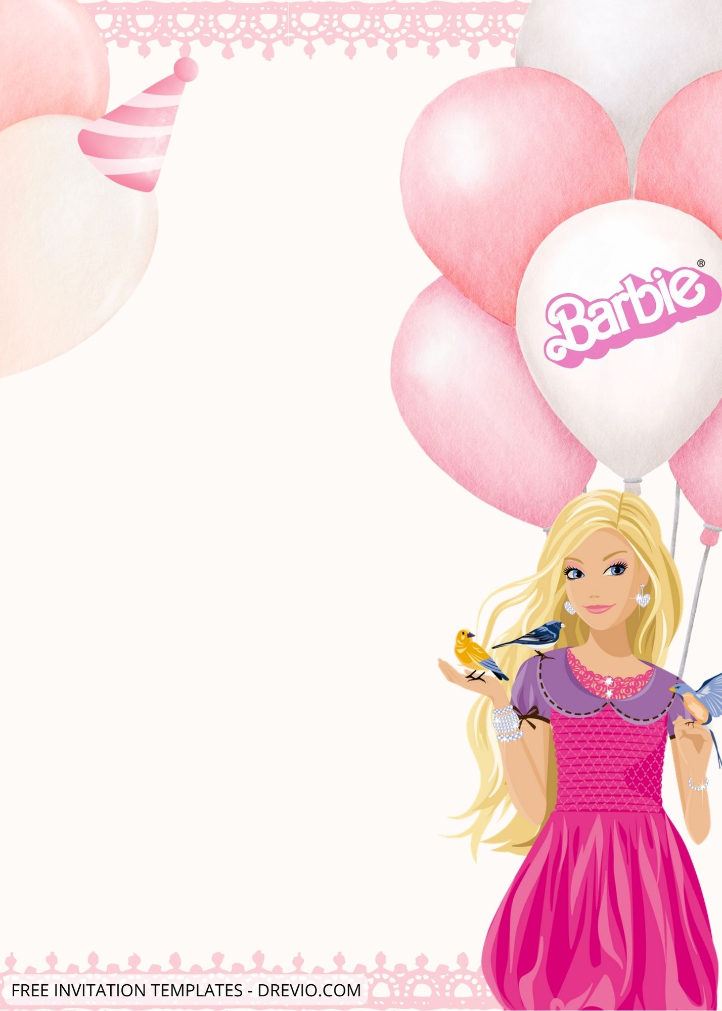 Blank Pink Barbie Party Canva Birthday Invitation Templates Seven
