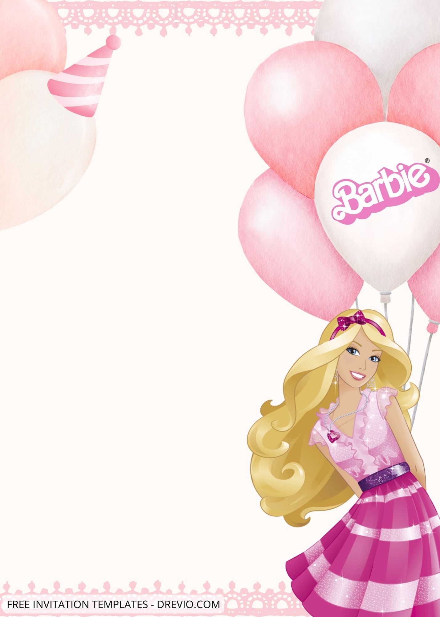 Blank Pink Barbie Party Canva Birthday Invitation Templates Six