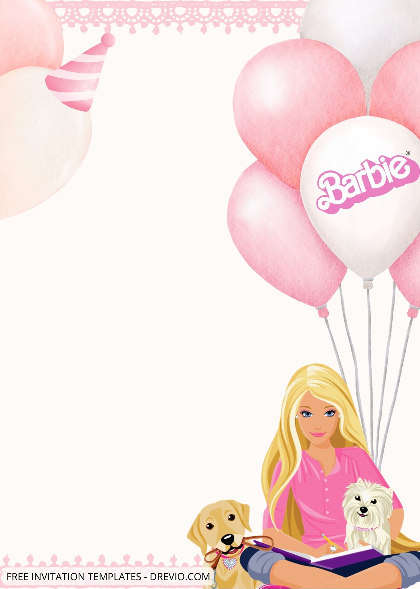 Blank Pink Barbie Party Canva Birthday Invitation Templates Three