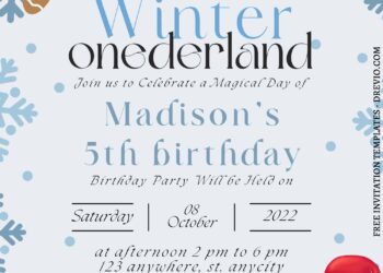 10+ Winter Onederland Canva First Birthday Invitation Templates with Gingerbread man