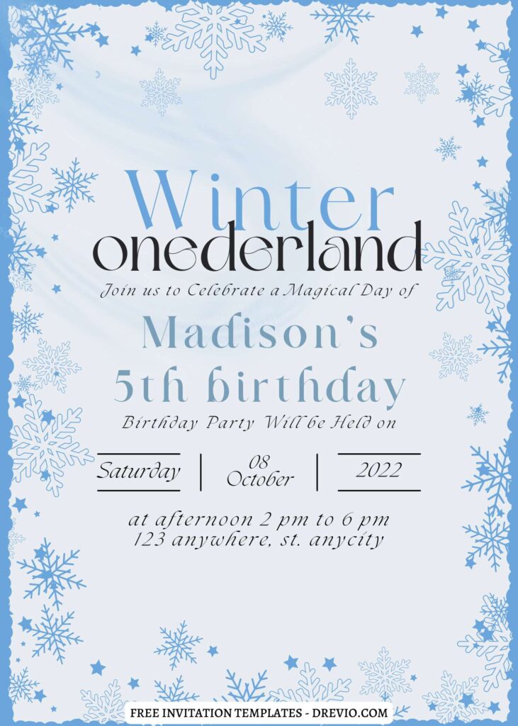 10+ Winter Onederland Canva First Birthday Invitation Templates with editable text