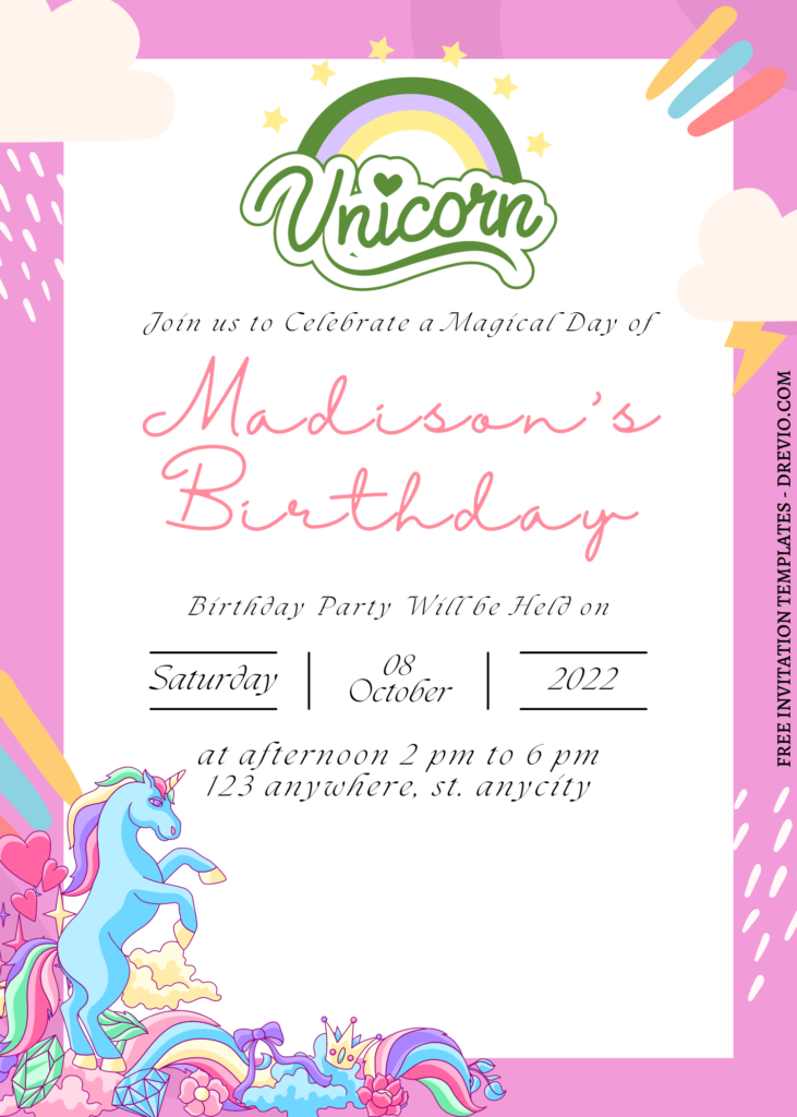 11+ A Magical Celebration Unicorn Canva Birthday Invitation Templates with Adorable Pink background