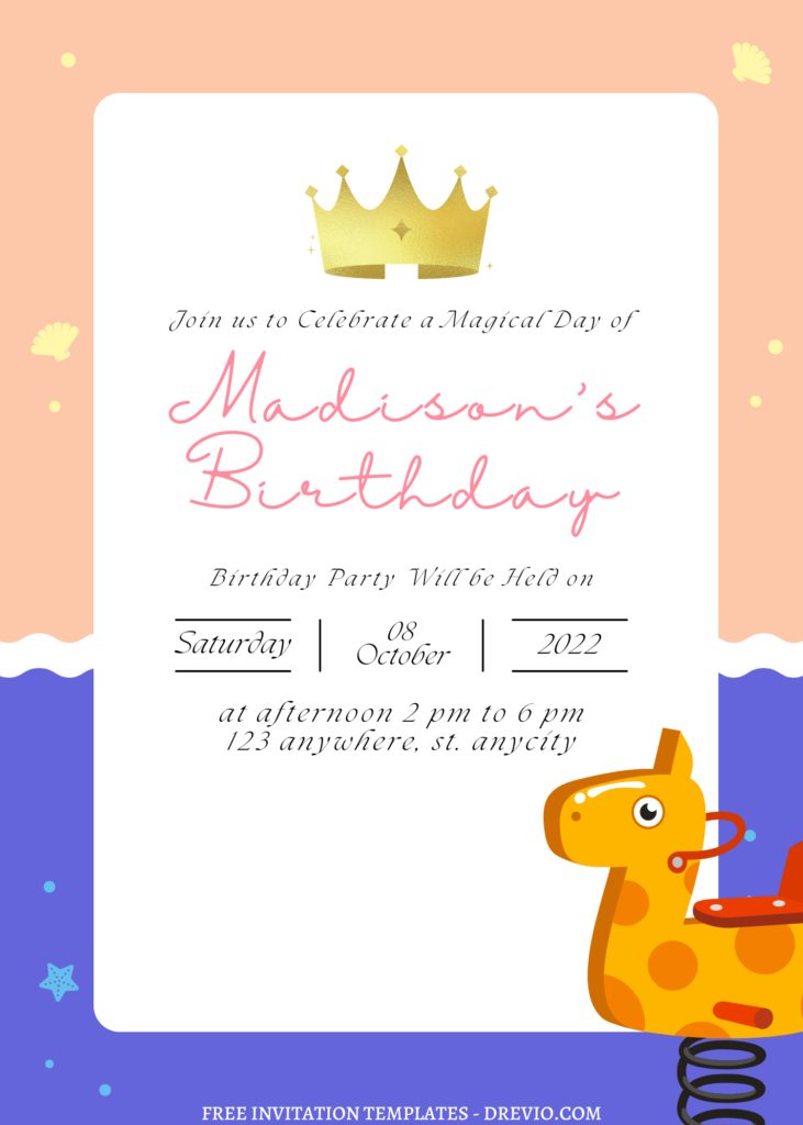 11+ Fun Party At The Park Canva Birthday Invitation Templates with cute rocking horse