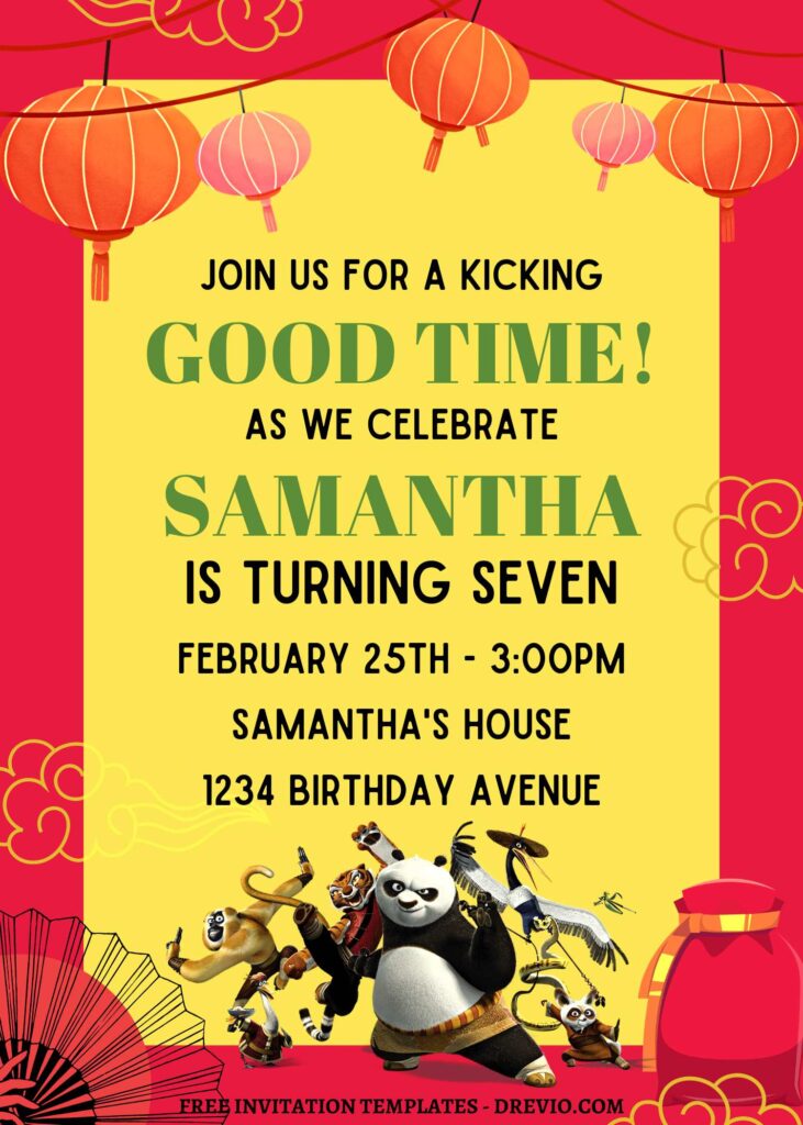11+ Kung Fu Panda The Dragon Knight Canva Birthday Invitation Templates  with Chinese red background