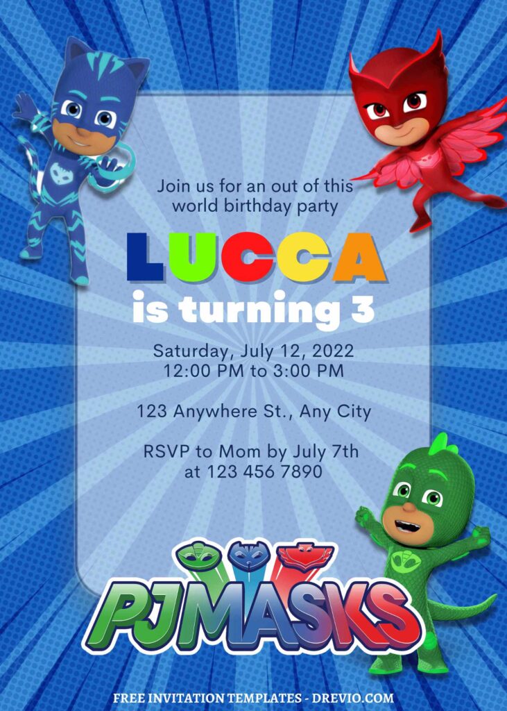 11+ PJ Masks Canva Birthday Invitation Templates with colorful text