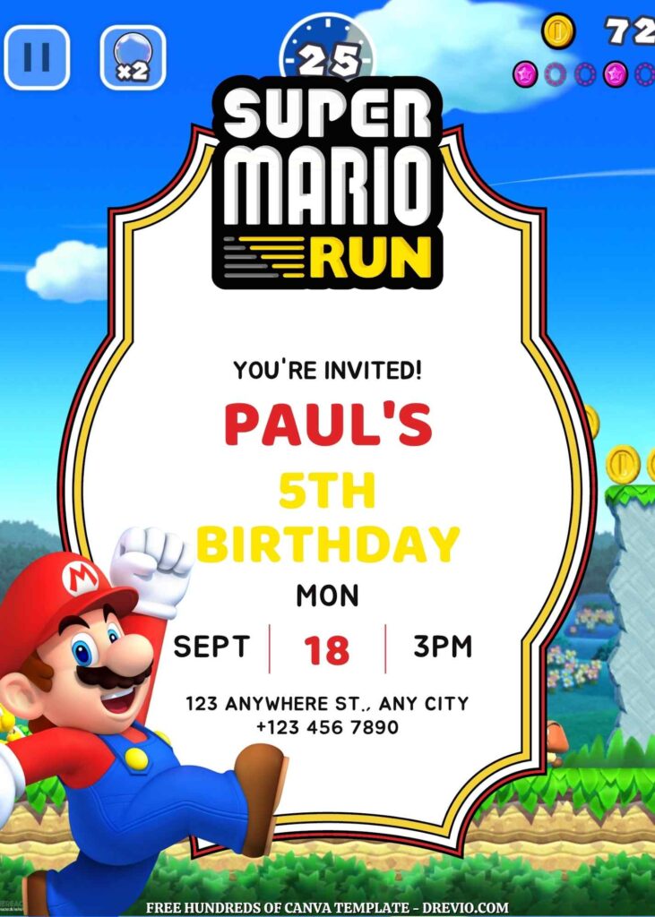 Free Super Mario Run Birthday Invitations