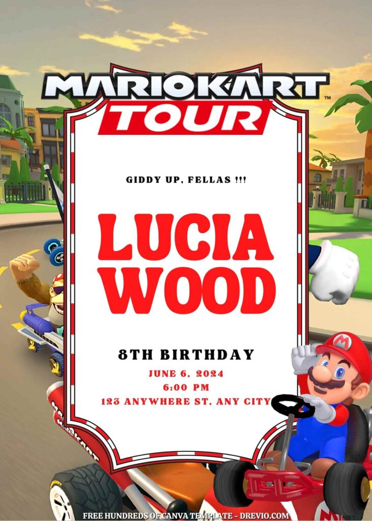 Free Mario Kart Tour Birthday Invitations