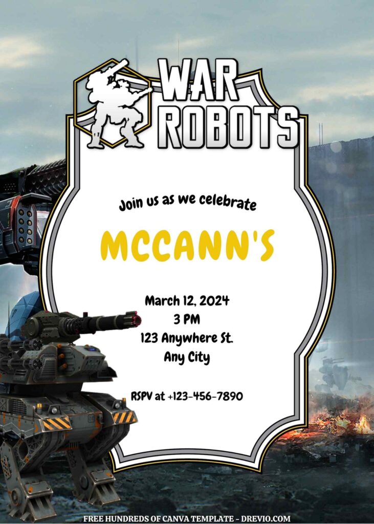 Free War Robots Birthday Invitations