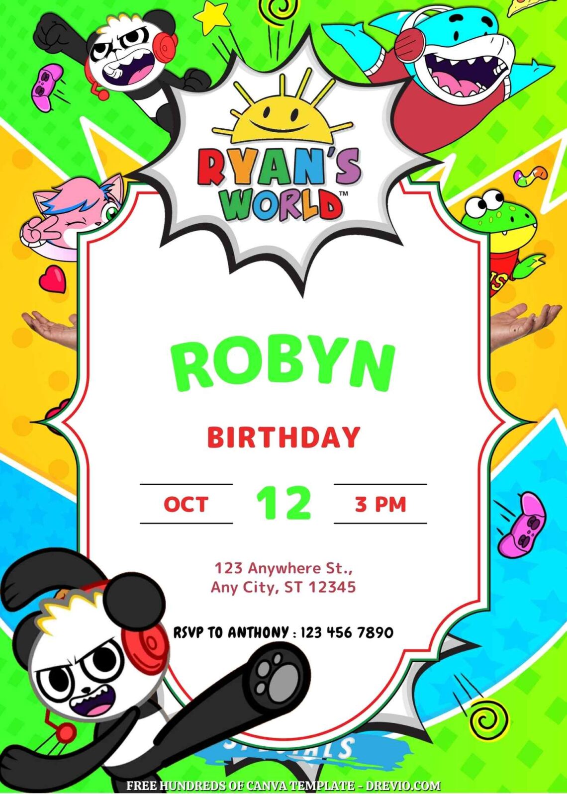 16+ Ryan's World Canva Birthday Invitation Templates - Drevio : Free ...