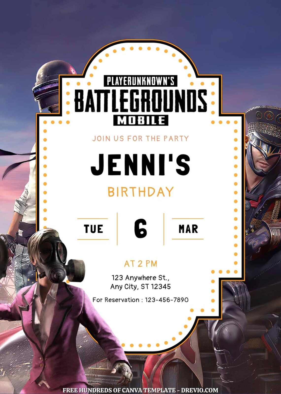 Free PUBG Birthday Invitations with Group in the Background