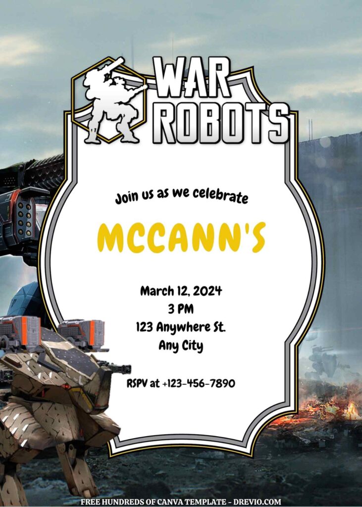 Free War Robots Birthday Invitations
