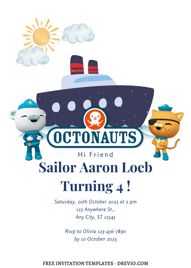 8+ Simply Cute And Fun Octonauts Canva Birthday Invitation Templates with cartoon ship