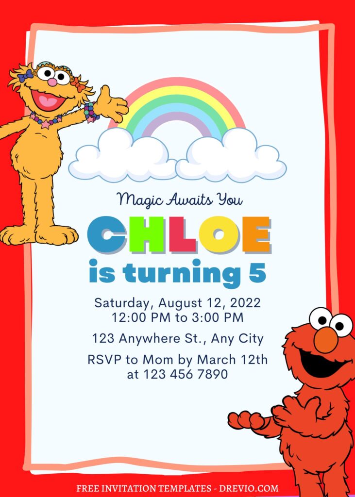 Invitation Template of 8+ Simply Cute Rainbow Elmo & Friends Canva Birthday Invitation Templates 1