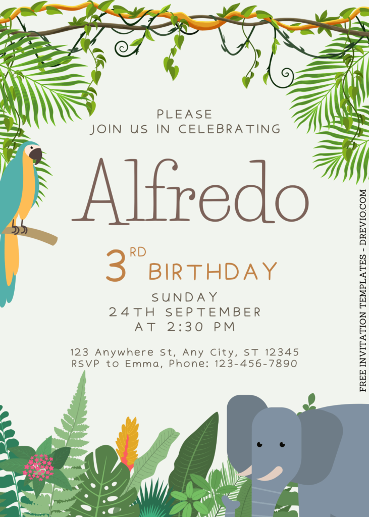 8+ Jungle Themed Canva Birthday Invitation Templates  with Jungle Background and Elephant
