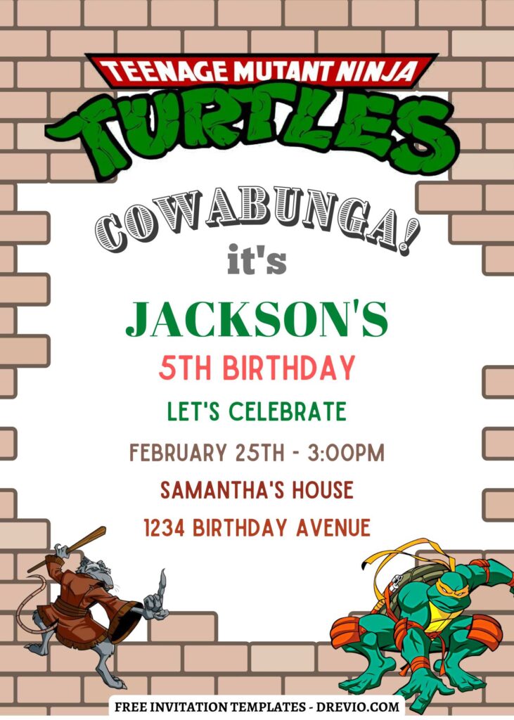 Invitation Template of 10+ Cowabunga TMNT Ninja Turtles Canva Birthday Invitation Templates 9