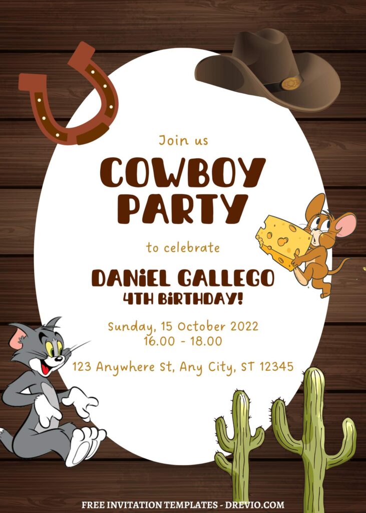 9+ Tom & Jerry Cowboy Up Canva Birthday Invitation Templates with Tom is looking for jerry