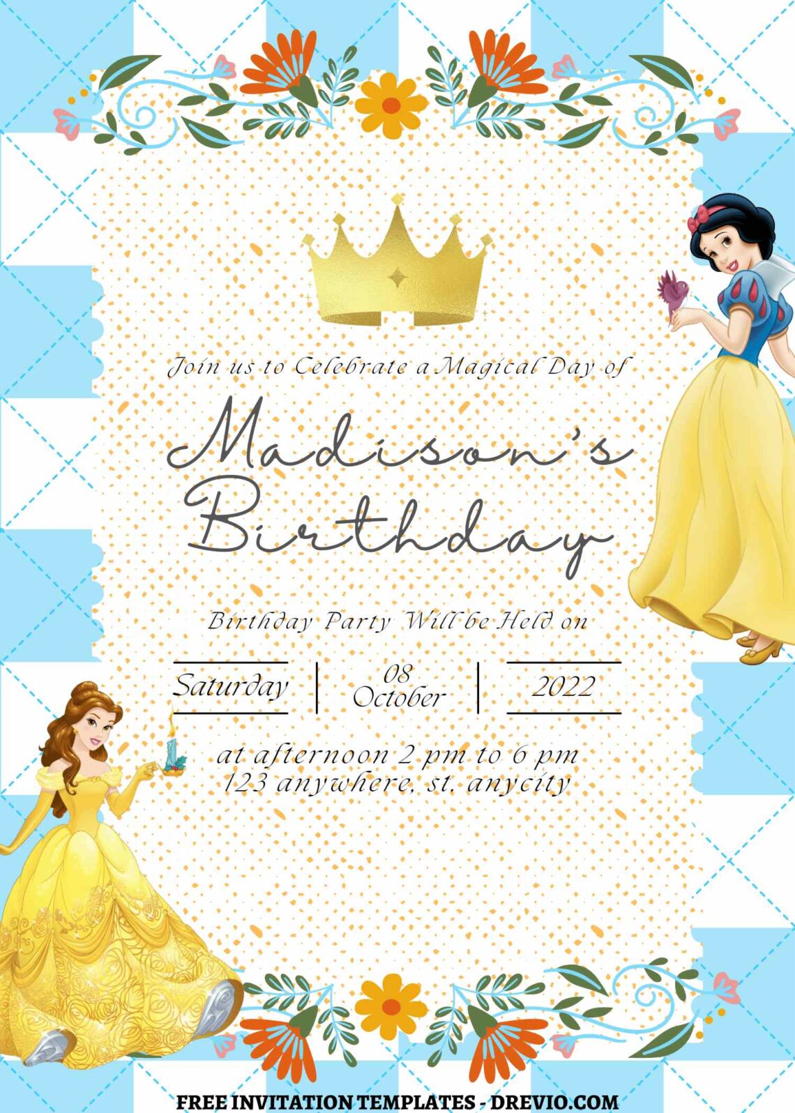 9+ Ultimate Disney Princess Celebration Canva Birthday Invitation Templates with Belle beauty and the beast