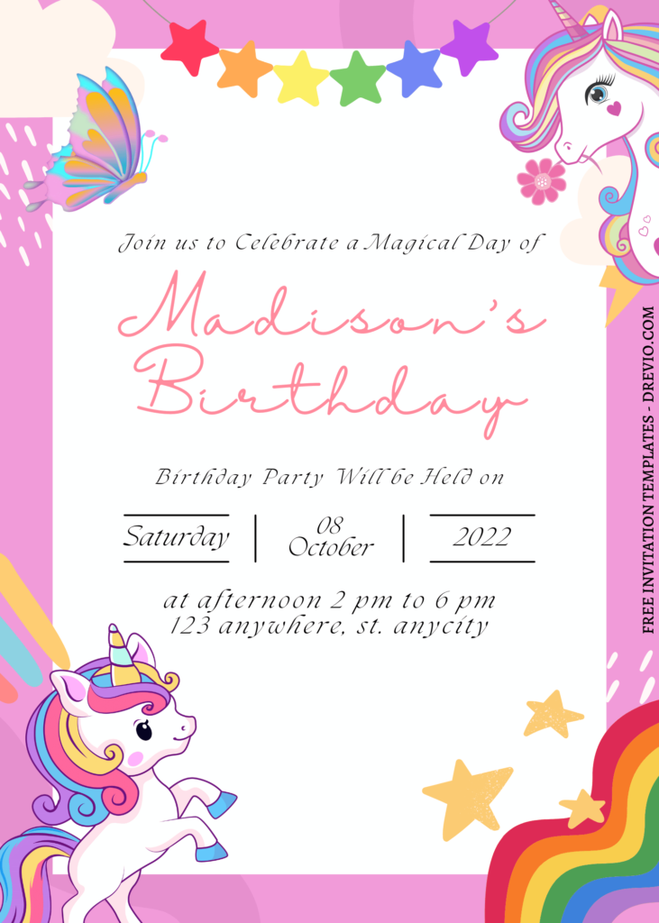 11+ A Magical Celebration Unicorn Canva Birthday Invitation Templates with 