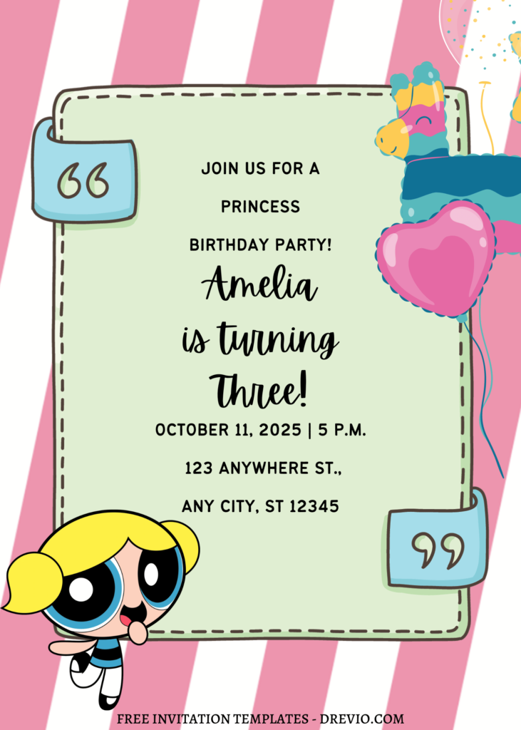 Invitation Template of 11+ Miraculous Powerpuff Girls Canva Birthday Invitation Templates 1