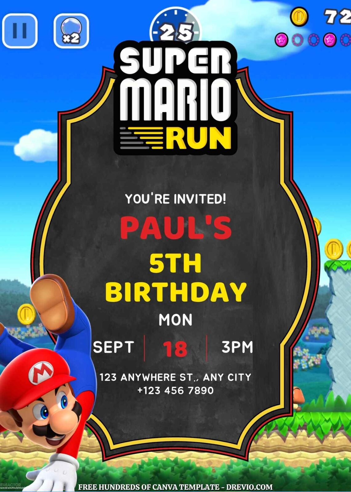 Free Super Mario Run Birthday Invitations