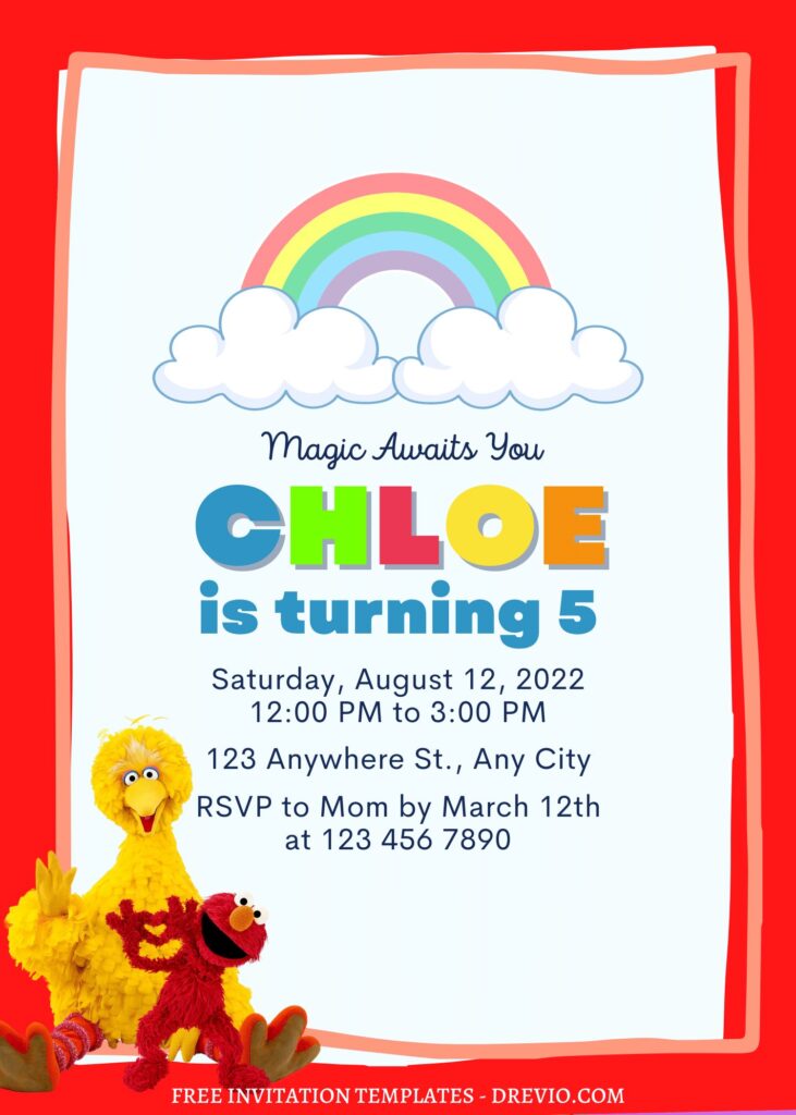 8+ Simply Cute Rainbow Elmo & Friends Canva Birthday Invitation Templates with Big Bird
