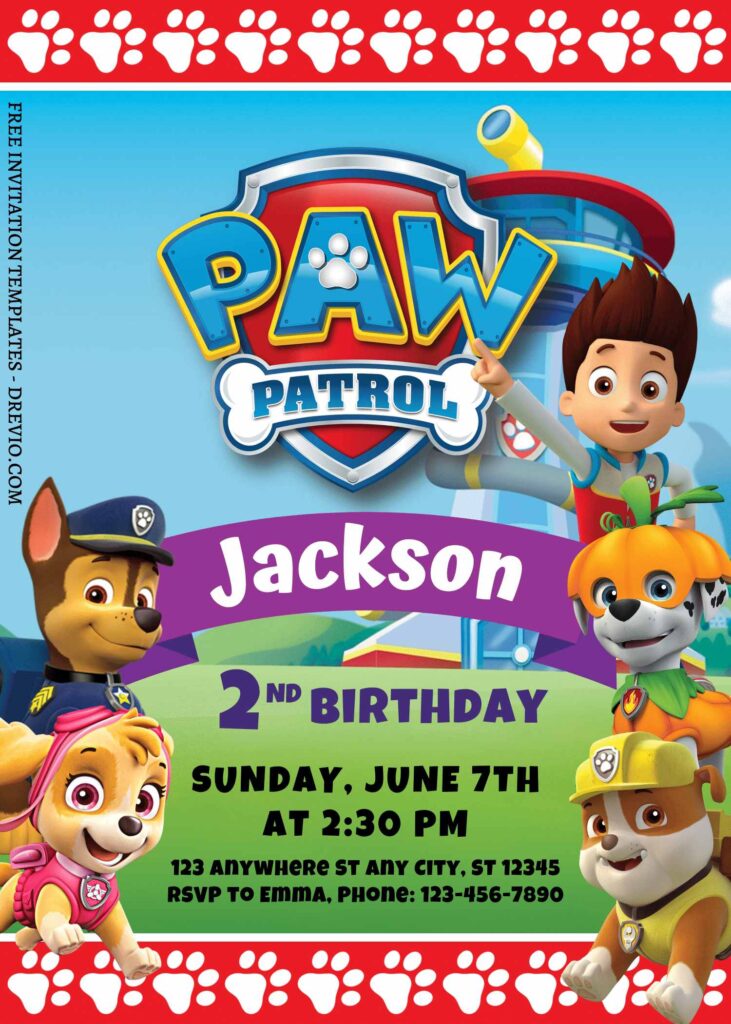 Invitation Template of 7+ PAW Patrol Canva Birthday Invitation Templates 5