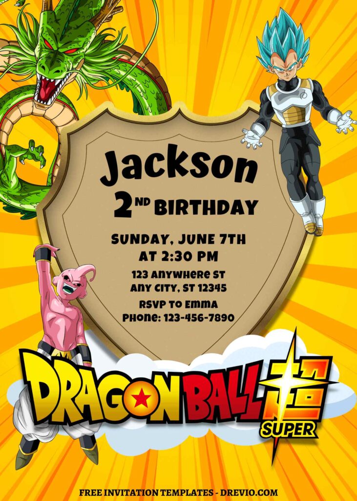 8+ Epic Dragonball Z Canva Birthday Invitation Templates with comic sunburst background
