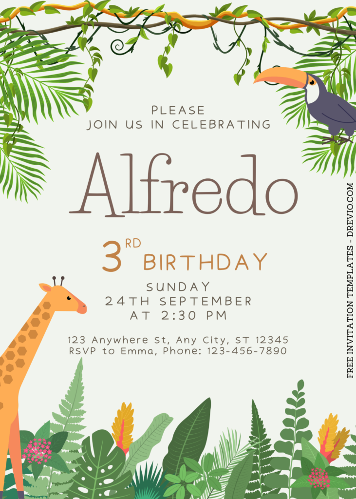 8+ Jungle Themed Canva Birthday Invitation Templates  with Giraffe