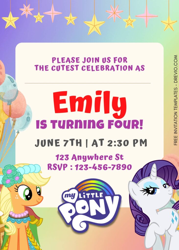 7+ A Million Magic Wishes My Little Pony Canva Birthday Invitation with watercolor balloons