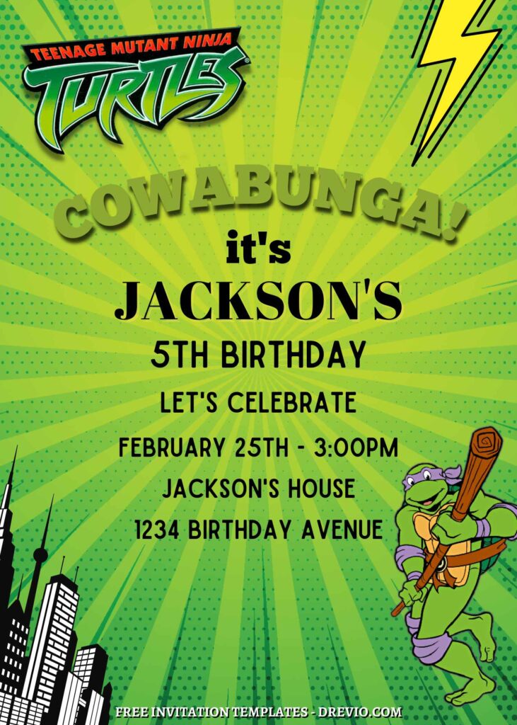 8+ Teenage Mutant Ninja Turtles Canva Birthday Invitation Templates with Donatello