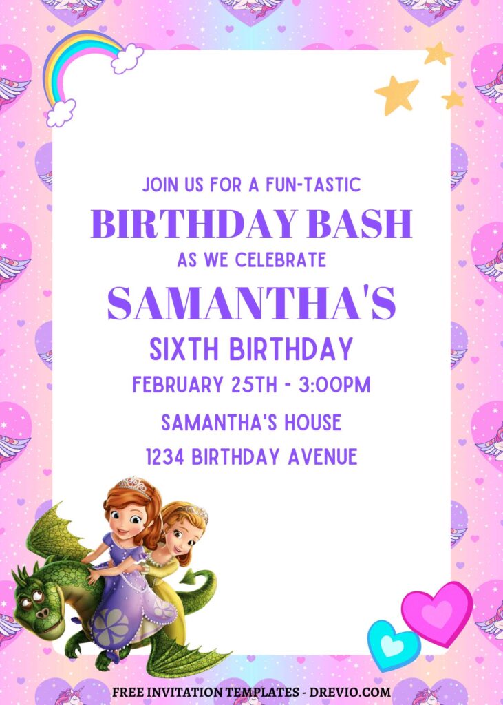 Invitation Template of 10+ Gleaming Pink Princess Sofia Canva Birthday Invitation Templates 1