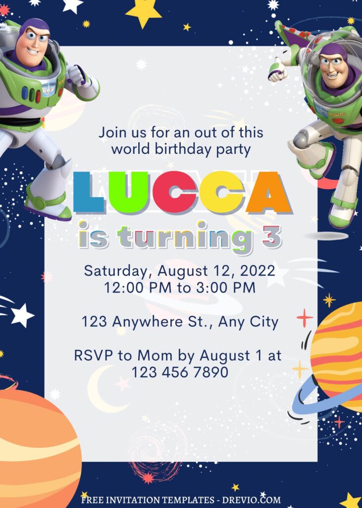 7+ Intergalactic Space Ranger Buzz Lightyear Canva Birthday Invitation with cute wording